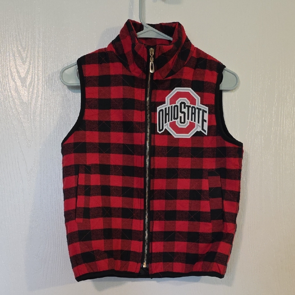 Womens Ohio State Red & Black Plaid Vest